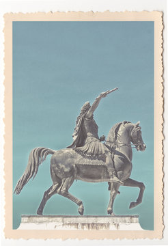 Louis the XIVth statue in Montpellier - vintage photograph