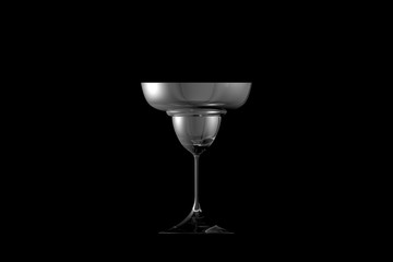 3D illustration of margarita glass isolated on black side view - drinking glass render