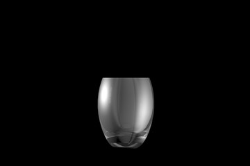 3D illustration of tumbler cocktail glass isolated on black side view - drinking glass render