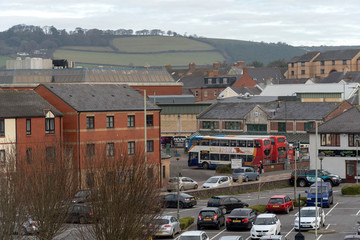 Town centre bus station in Barnstable, north Devon, England, UK