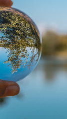 Smartphone HD wallpaper of crystal ball landscape shot at a pond near Aholming - Bavaria - Germany