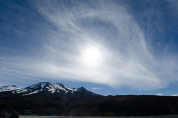 snowy mountains and clouds