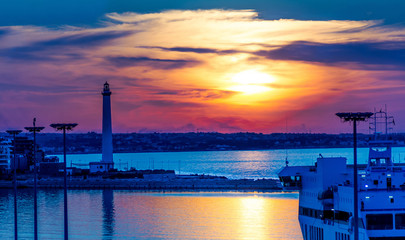 sunset at sea trading port