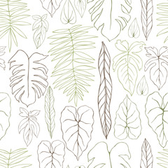 Hand drawn tropical plants. Vector seamless pattern