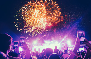 Concert in the night with firework