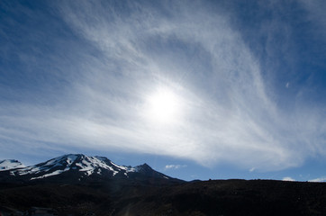 snowy mountains and clouds