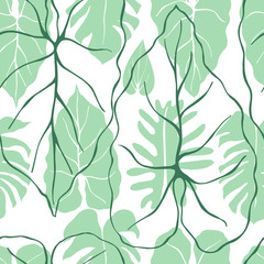 Hand drawn tropical plants.Vector seamless pattern