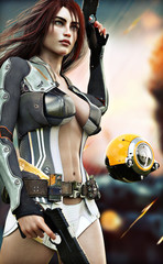 Obraz na płótnie Canvas Confident sexy Female scifi soldier . 3d rendering