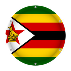 round metallic flag of Zimbabwe with screws