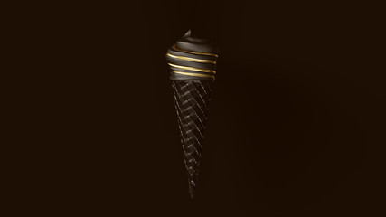 Black Ice Cream with Gold Swirl 3d illustration