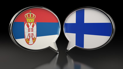 Serbia and Finland flags with Speech Bubbles. 3D illustration
