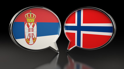 Serbia and Norway flags with Speech Bubbles. 3D illustration