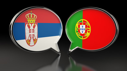 Obraz premium Serbia and Portugal flags with Speech Bubbles. 3D illustration