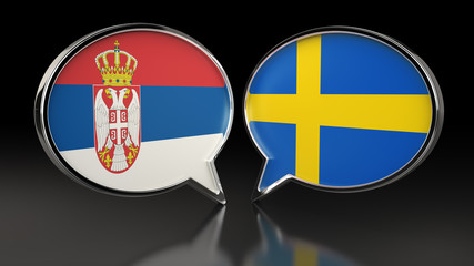 Serbia and Sweden flags with Speech Bubbles. 3D illustration