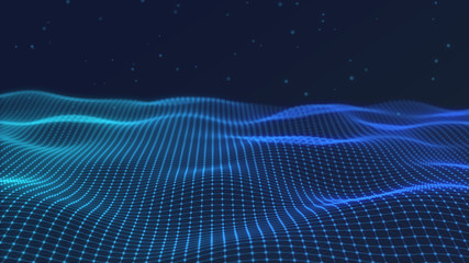 3d abstract digital technology background. Futuristic sci-fi user interface concept with gradient dots and lines. Big data, artificial intelligence, music hud. Blockchain and cryptocurrency