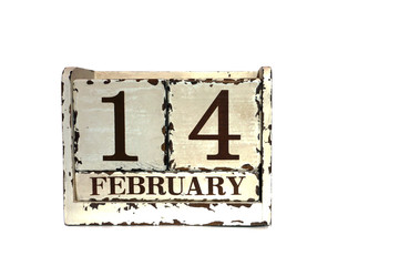 Cube calendar for 14 february  on isolated background with empty copy space for inscription or other objects. Valentines Day background.
