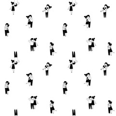 Fototapeta premium Cute funny young couple in love seamless background pattern Happy Valentine's Day