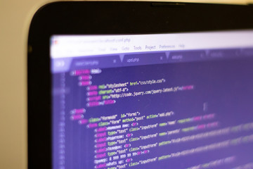 Software developer programming code on a monitor