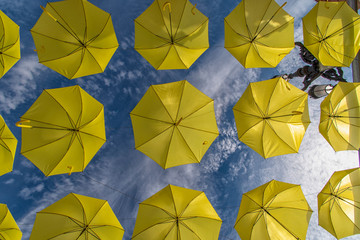 Christmas time in Torrox Spain with colorful umbrellas - feliz navidad