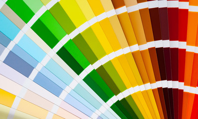 Color palette, guide of paint samples, close-up of colored catalog