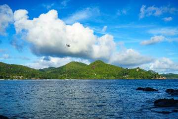 helicopter over the baie lazare, seychelles 1