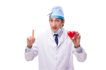 Young handsome doctor cardiologist isolated on white