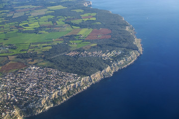 Fototapeta premium Coastal landscape aerial view of Cala Blava area