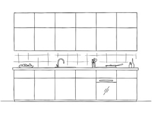 Hand drawn kitchen furniture. Vector illustration in sketch style