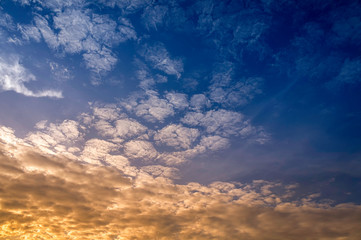 Sky Blue with beautiful clouds in the evening with golden light.