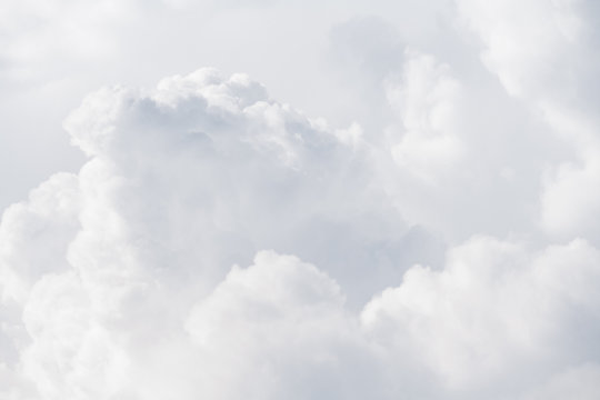 View on a soft white fluffy clouds as background, texture (abstract)
