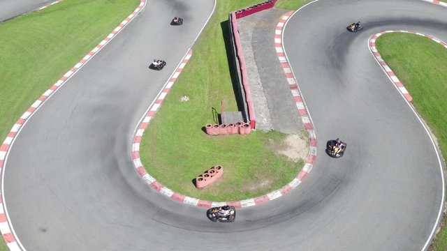 Aerial view of go kart course outdoor in summer 