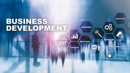 Fototapeta na wymiar Business Development Startup Growth Statistics. Financial Plan Strategy Development Process Graphic Concept.