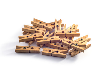  Wooden clothespins on a white background