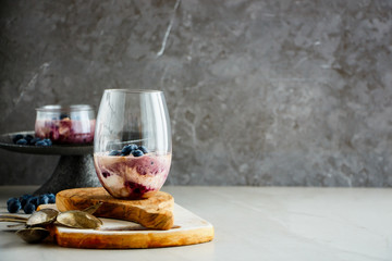Blueberry dessert in glass
