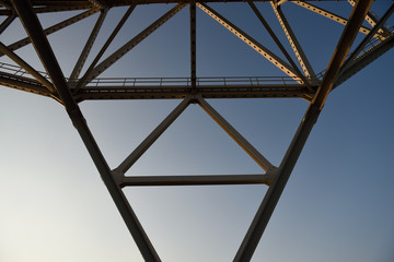 Steel metal bridge support girders and crossbeams of the Harbor Bridge in Corpus Christi, Texas / USA.