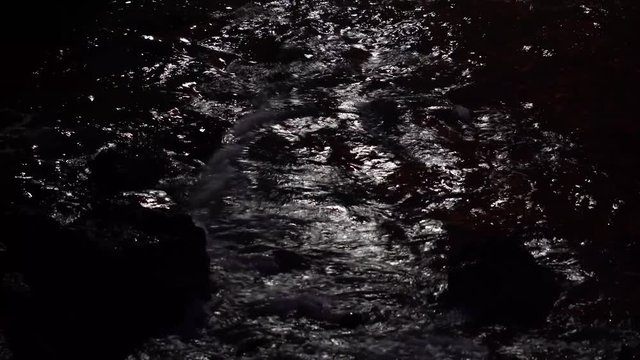 Black night sea water background. Real time 4k video footage.