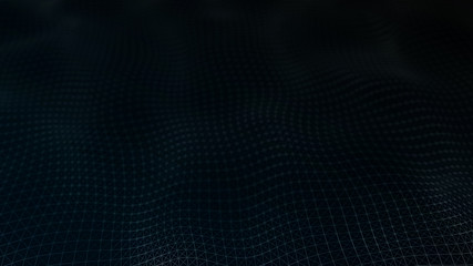 Digital data visualization. cybernetic particles. Low poly mesh. Flow. Wave. Abstract polygonal low poly wave background with connecting dots and lines. 3D rendering.