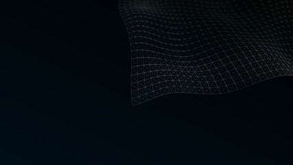 Digital data visualization. cybernetic particles. Low poly mesh. Flow. Wave. Abstract polygonal low poly wave background with connecting dots and lines. 3D rendering.
