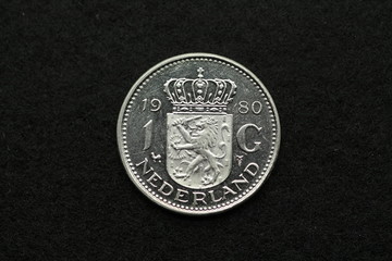 Vorderseite der ehemaligen 1 Gulden-Münze aus Holland von 1980