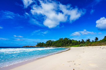 Beautiful tropical beach,palms,white sand,granite rocks,seychelles 4