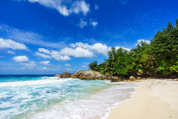 Beautiful tropical beach,palms,white sand,granite rocks,seychelles 17
