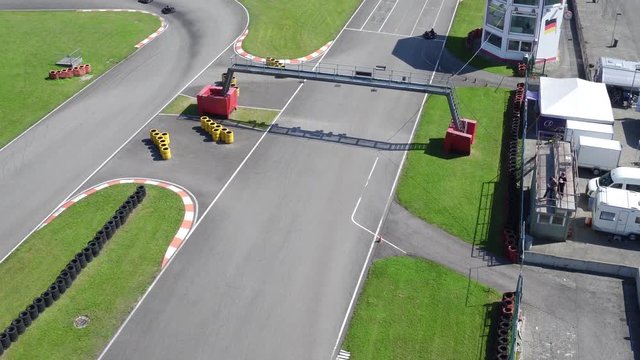 Aerial view of go kart course outdoor in summer 