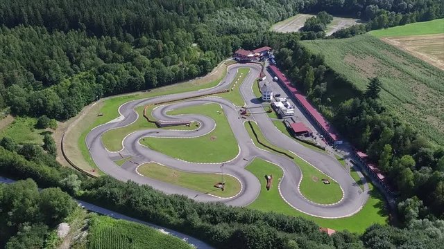 Aerial view of go kart course outdoor in summer 