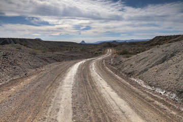 Dirt road in the Texas Desert near the border with Mexico