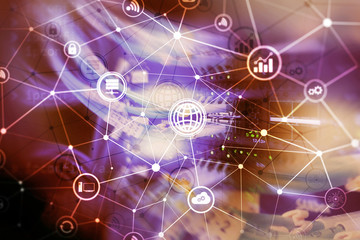 ICT - information and telecommunication technology and IOT - internet of things concepts. Diagrams...