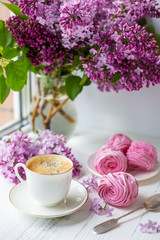 Bouquet Lilacs Cup Coffee Homemade
