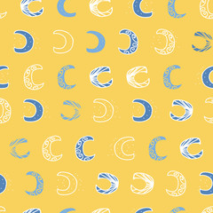 colorful stargazing blue and yellow moon seamless repeat pattern. great for background, textile and products