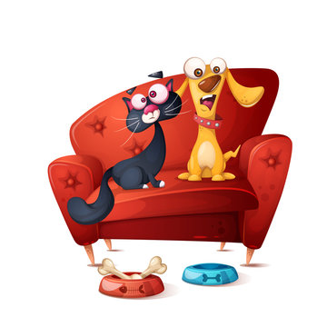 Cat and dog - cartoon illustration.