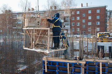 Preparation for pouring concrete. Construction of reinforced concrete.