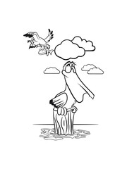 Pelikan witzig möwe fisch vogel seevogel fliegen Meer cartoon natur Wasser Tier einfarbig